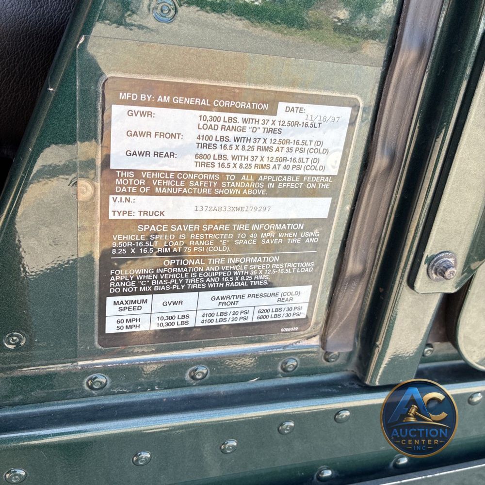1998 Am General Hummer Hard Top
