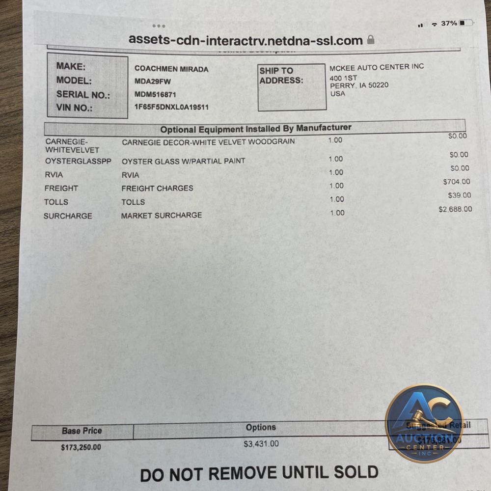 2020 Mirada Coachman motor home Base