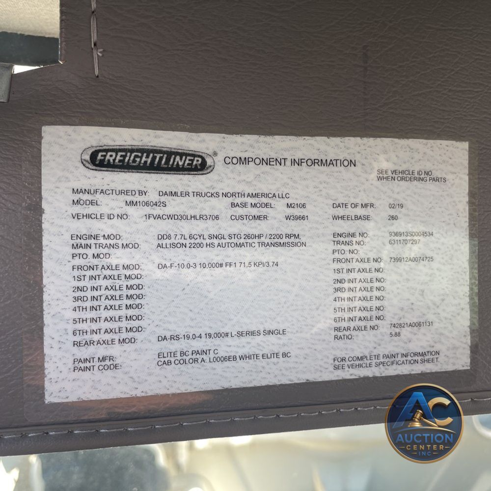 2020 Freightliner Commercial M106 (CA72-204) CONV CAB  TRUCK 4X2 7.7L
