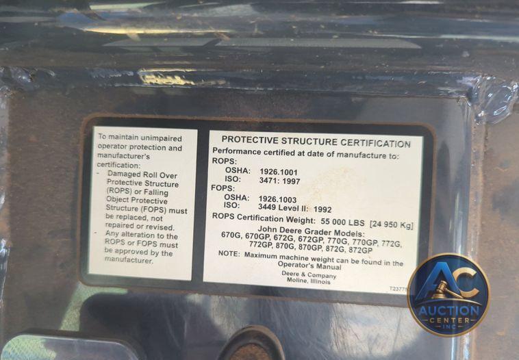 2012 John Deere 672G motor grader